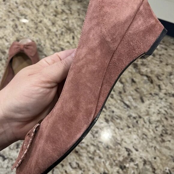 Vintage California Magdesians Women’s Suede Peep Toe Wedge Heels Bow Size 6M - Picture 9 of 15